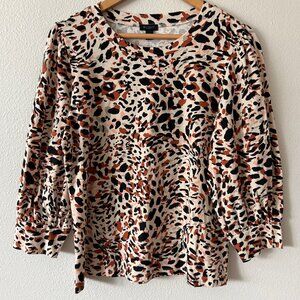 NWT Ann Taylor Factory Animal‎ Print Balloon Sleeve Soft 3/4 Sleeve Top Size L
